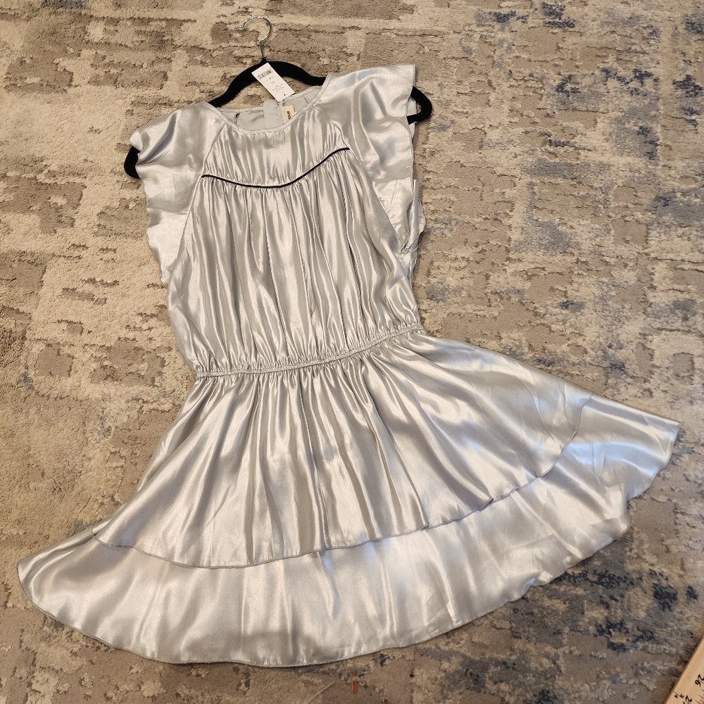 NWT Zadig & Voltaire Girls' Size 14 Freja Silver Metallic Dress Stretch Waist - Picture 5 of 16